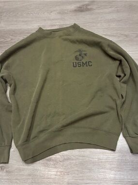 USMC Small Marines Pullover Sweatshirt Military Olive Green Cotton Fleece